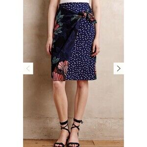Maeve Anthropologie Petal-Pop Wrap Skirt Size 10 Floral Polka Dot Cotton